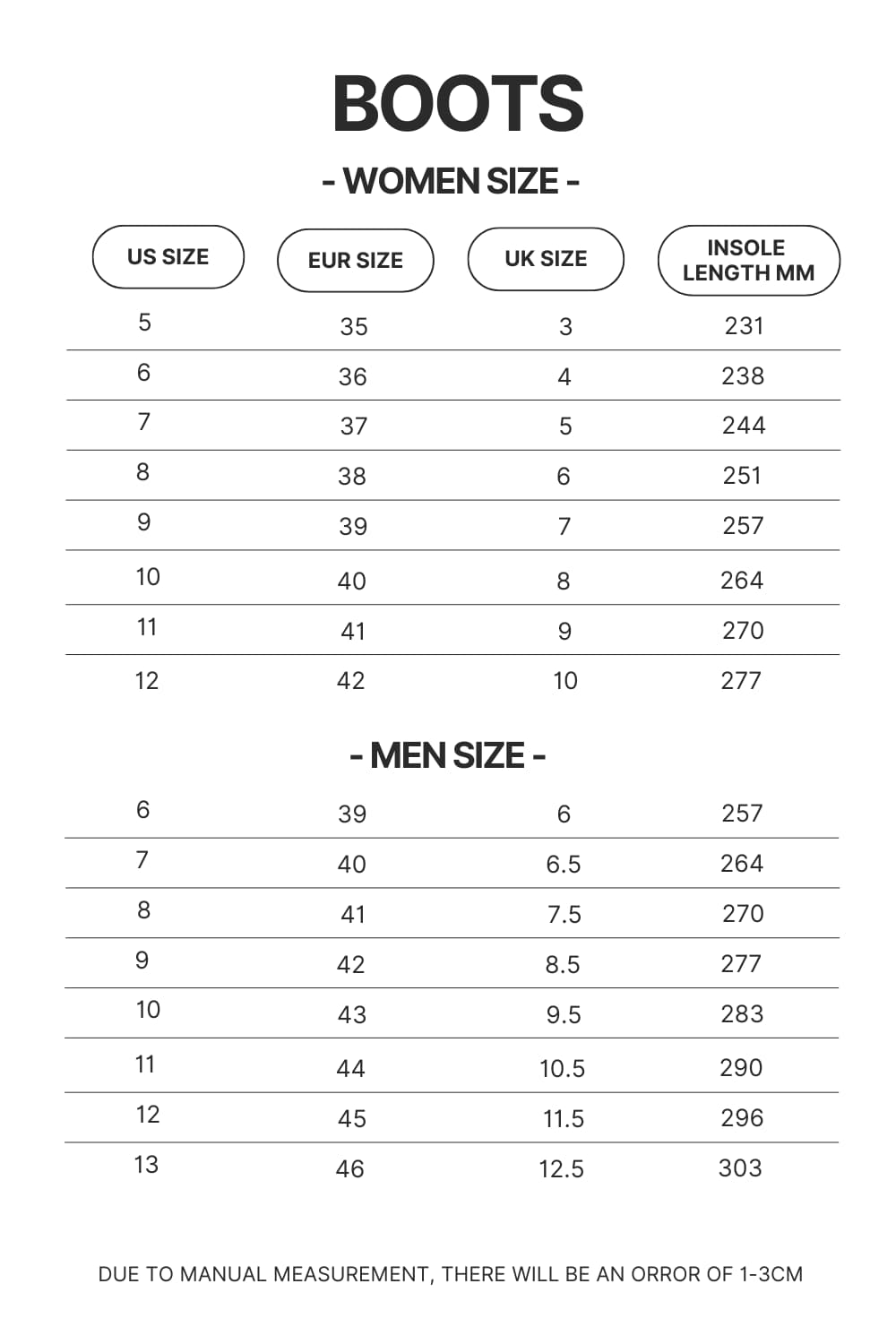 Boots Size Chart - Beagle Gifts