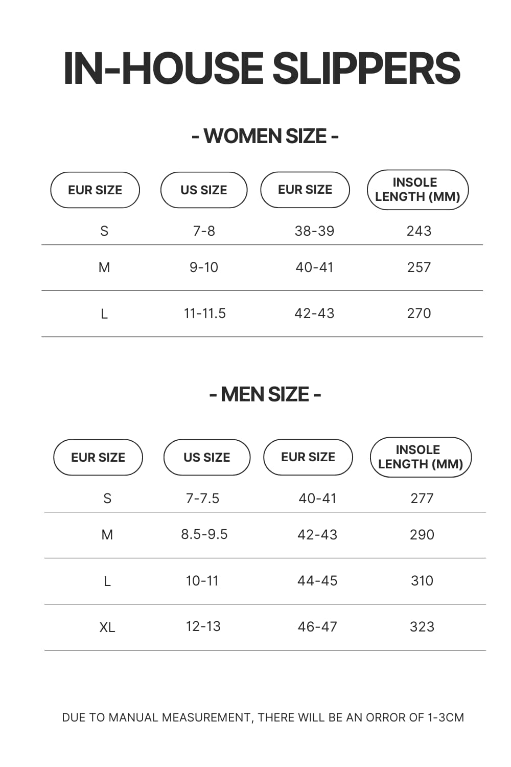 In House Slippers Size Chart - Beagle Gifts