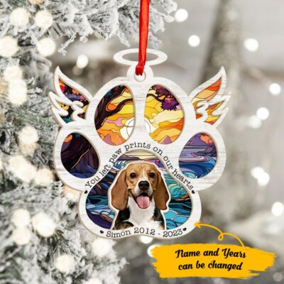 Beagle You Left Paw Prints Personalized Suncatcher Ornament