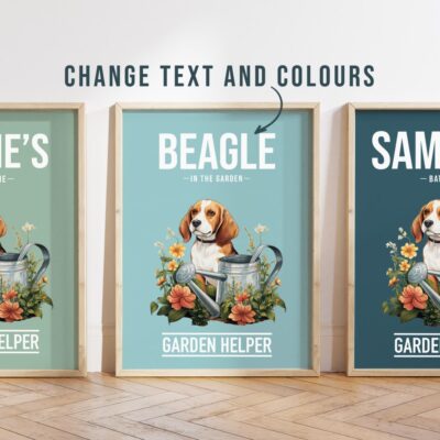 Beagle In Garden With Custom Text Print Wall Art