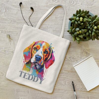 Personalized Beagle Watercolor Tote Bag