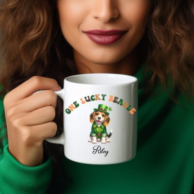 Personalized Retro One Lucky Beagle St. Patrick’s Day Mug